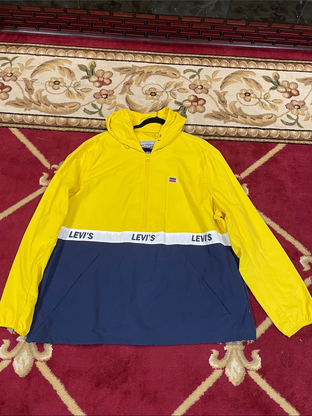 Levi's Yellow and Navy Colorblock Hooded Pullover Jacket